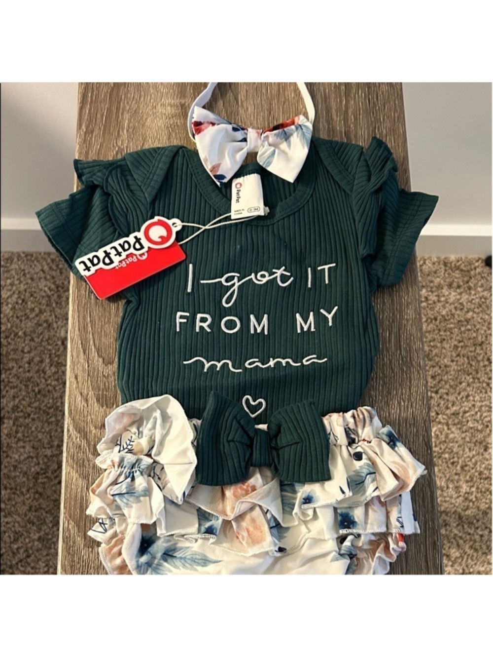 PatPat Green and White Kids Matching Set